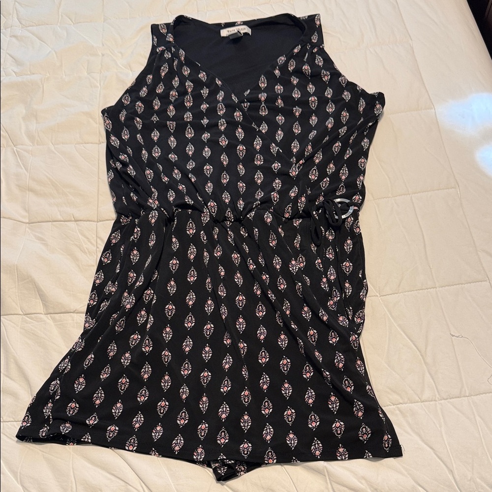 White House Black Market Black Romper with Floral Design